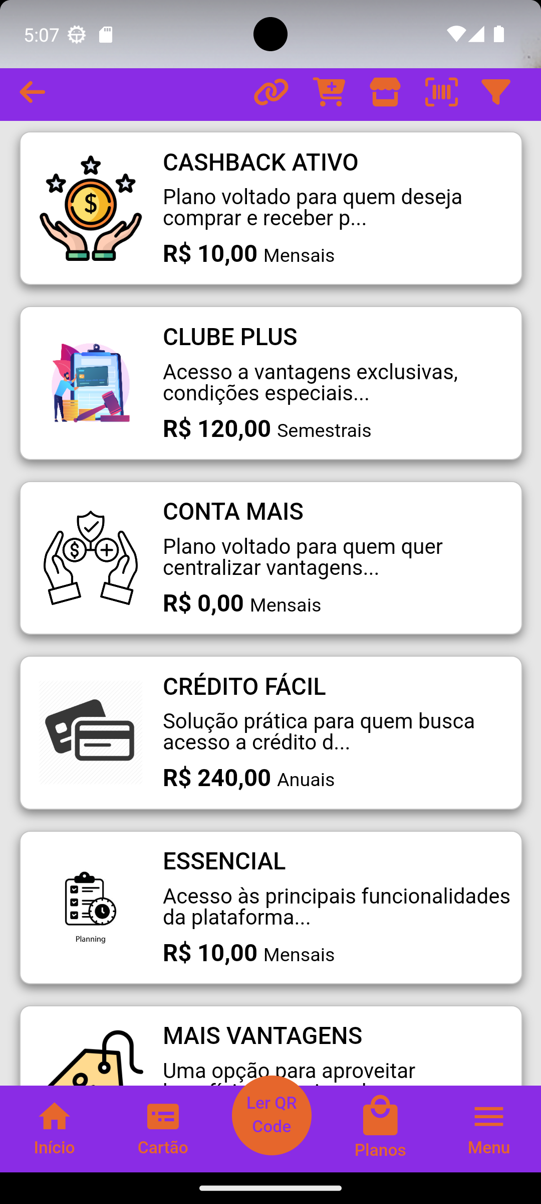 Tela de Clube de Benefícios do app atual da Zaztech (em descontinuação)