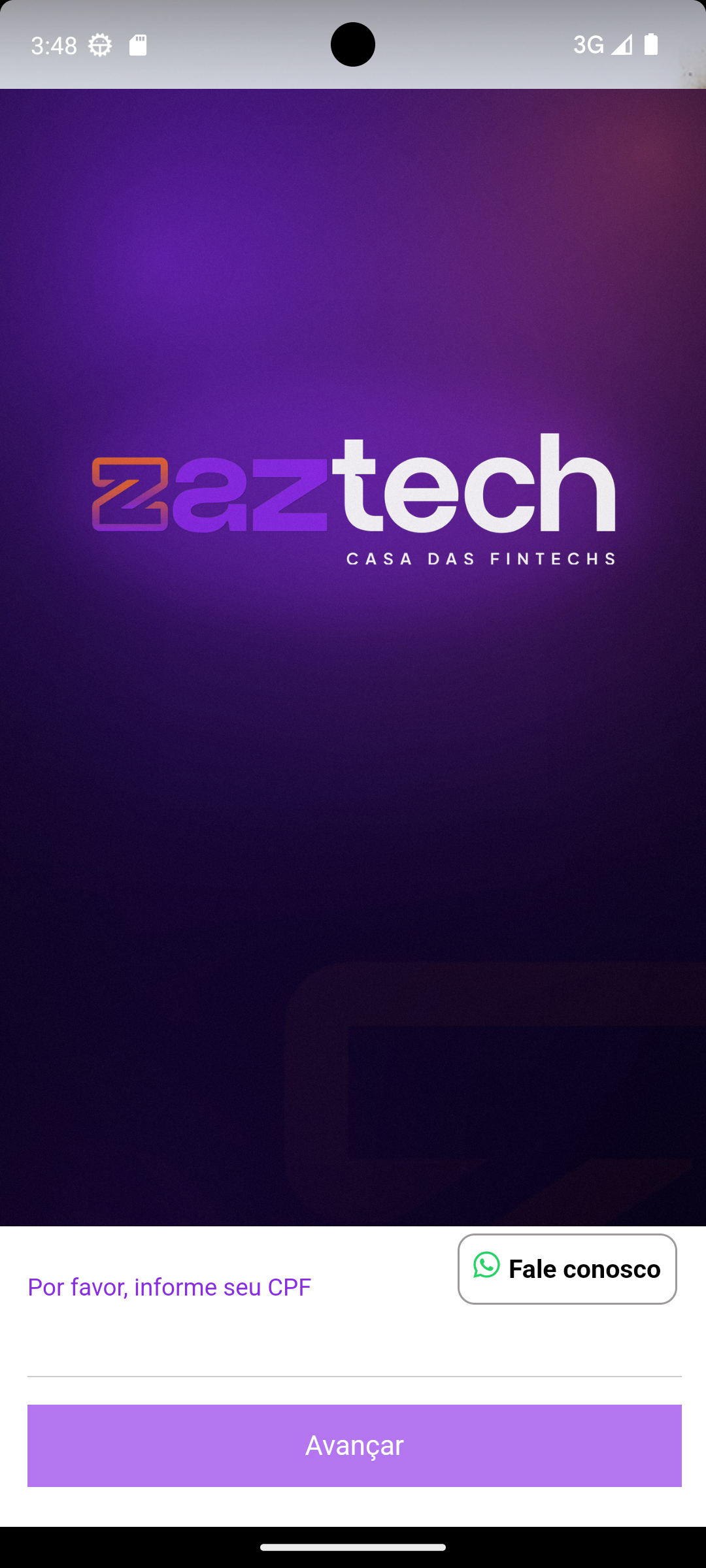 Tela de Login do app atual da Zaztech (em descontinuação)