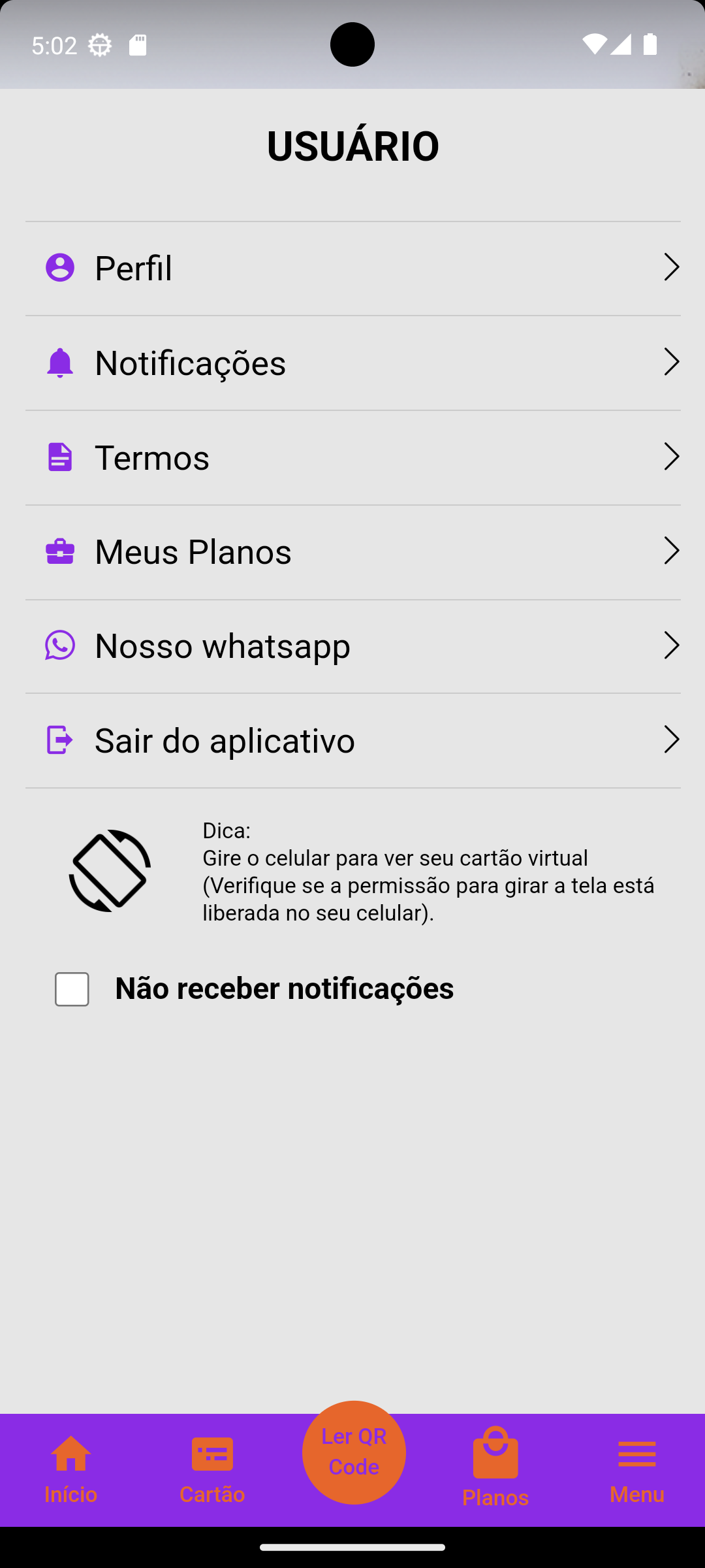 Tela de Menu do app atual da Zaztech (em descontinuação)