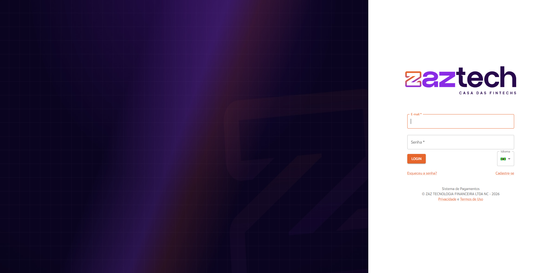 Portal atual de Subadquirência da Zaztech