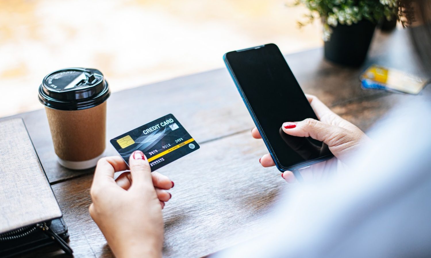 Payment for goods by credit card via smartphone.